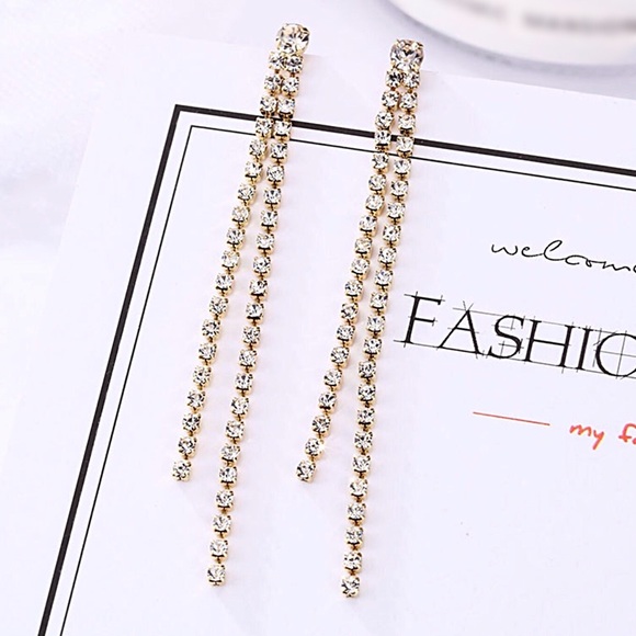 Jewelry - Gold Tone Double Strand Crystal Earrings
